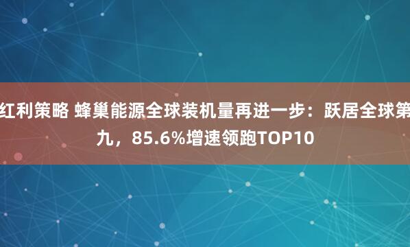 红利策略 蜂巢能源全球装机量再进一步：跃居全球第九，85.6%增速领跑TOP10